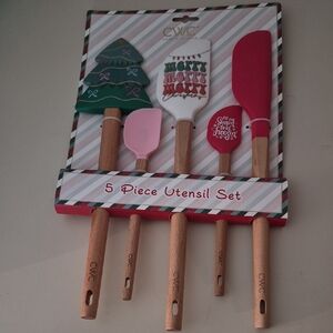 New Festive 5 Peice Spatula Set - Red, Green, and White